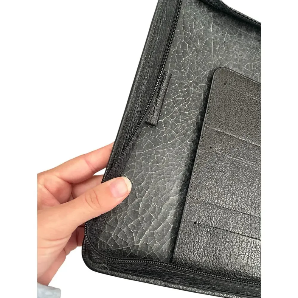 Franklin Quest Leather 7 Ring Binder Planner Organizer Agenda Zip Black Inserts